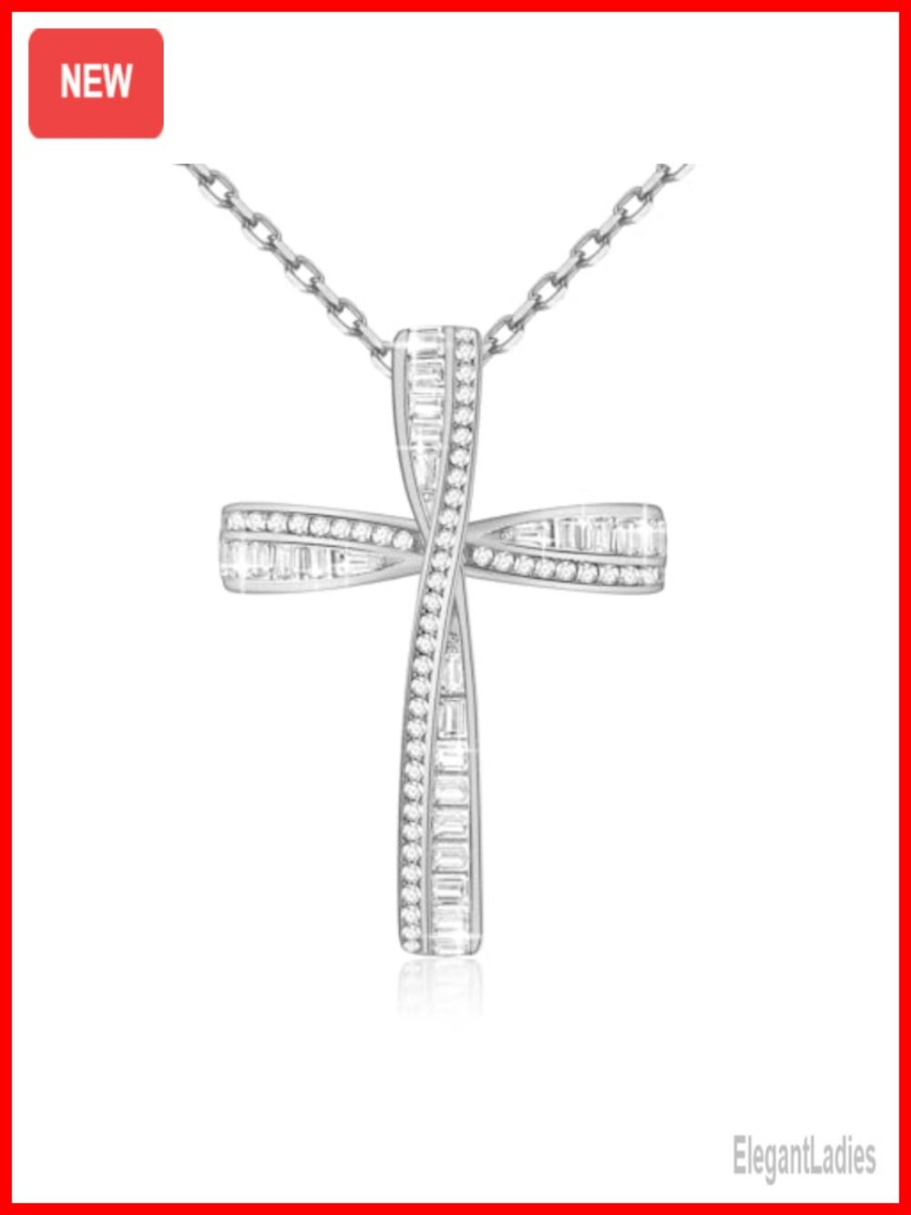 Sterling Silver 18K Gold Plated Cross Necklace 5A Cubic Zirconia Pendant